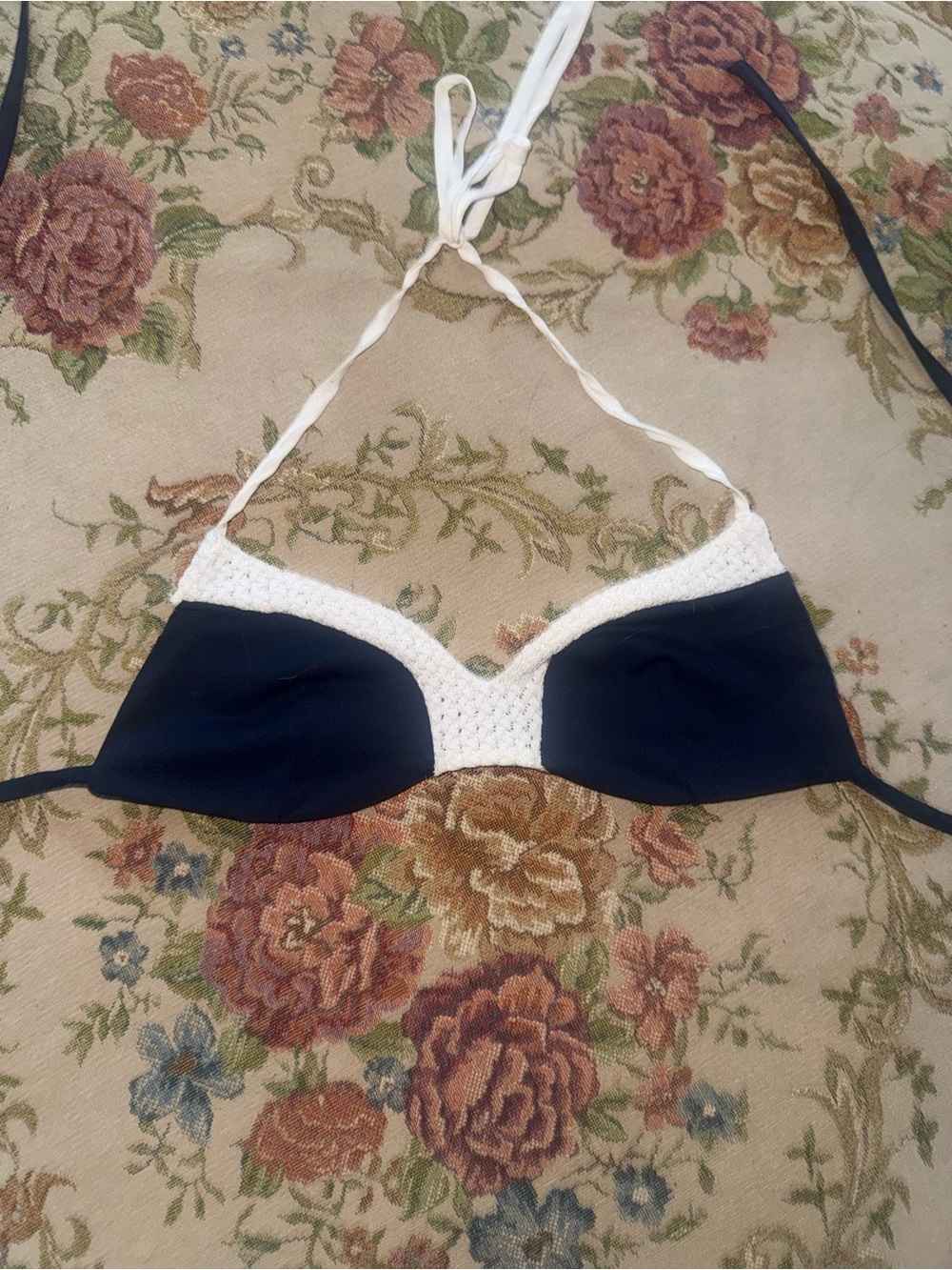 Navy blue and white crochet crop top